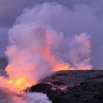 Lava enters the sea.