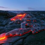 Lava enters the sea.