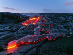 Lava enters the sea.